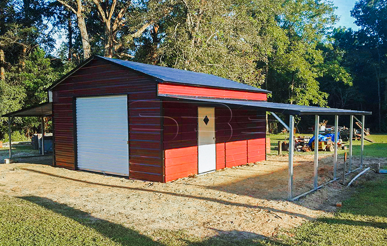 Better Buildings - red barn installation with combined lean-to covering